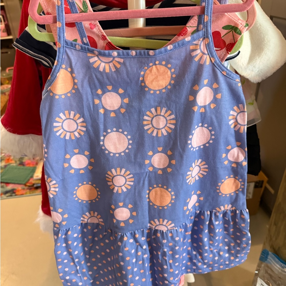 Cat & Jack Lavender Tank Dress with Pink Suns and Orange Dots